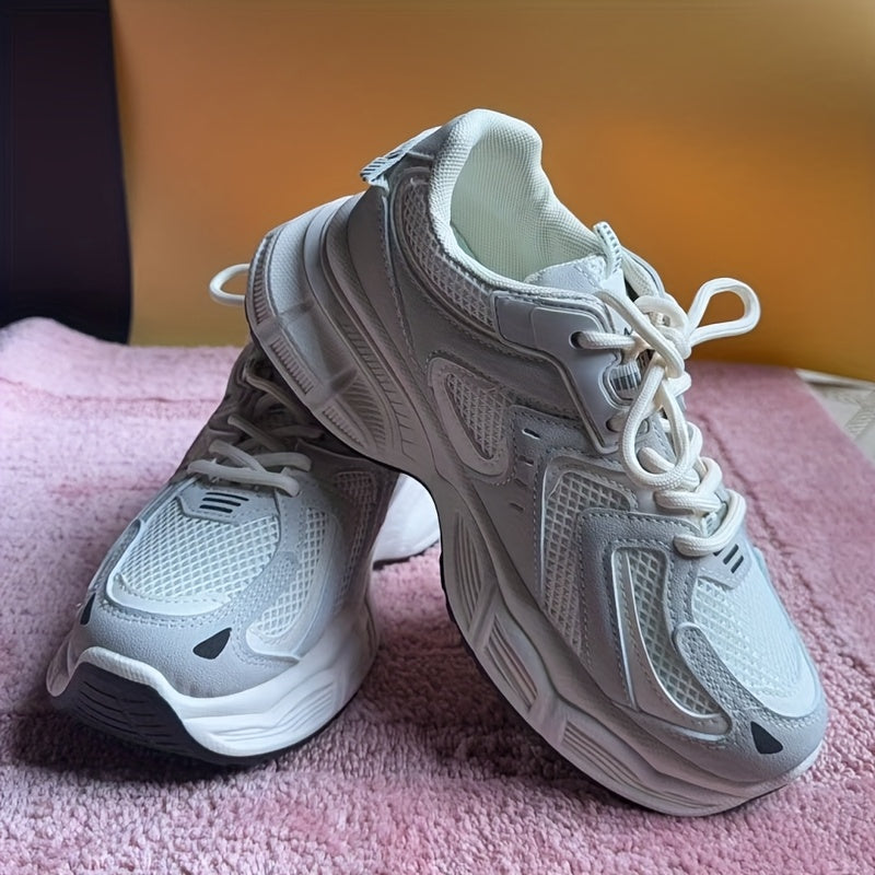 Women’s Korean Style Chunky Dad Shoes Comfortable Platform Sneakers White Gray