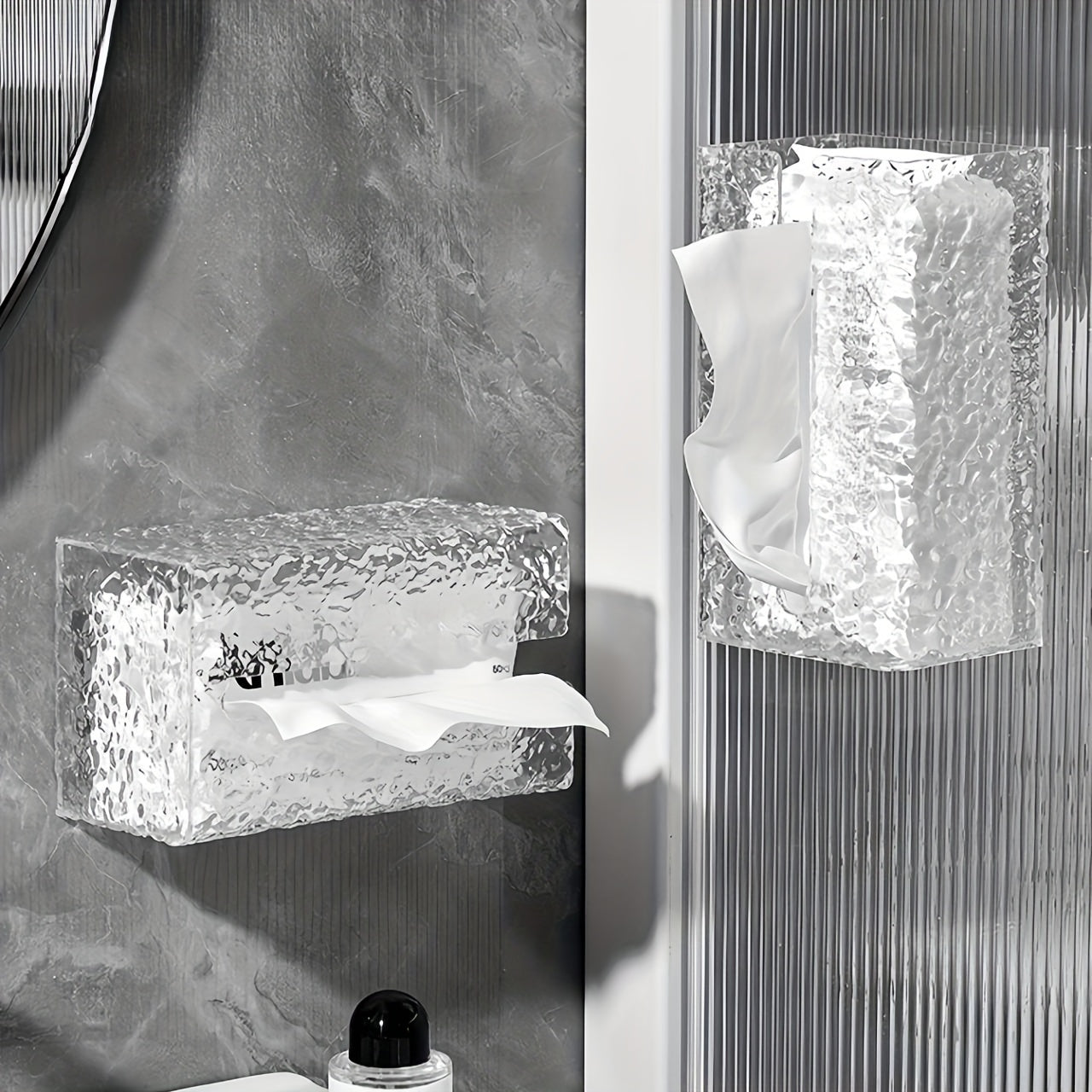 Wall-Mounted Tissue Holder No-Drill Wave Texture for Kitchen Bathroom Use