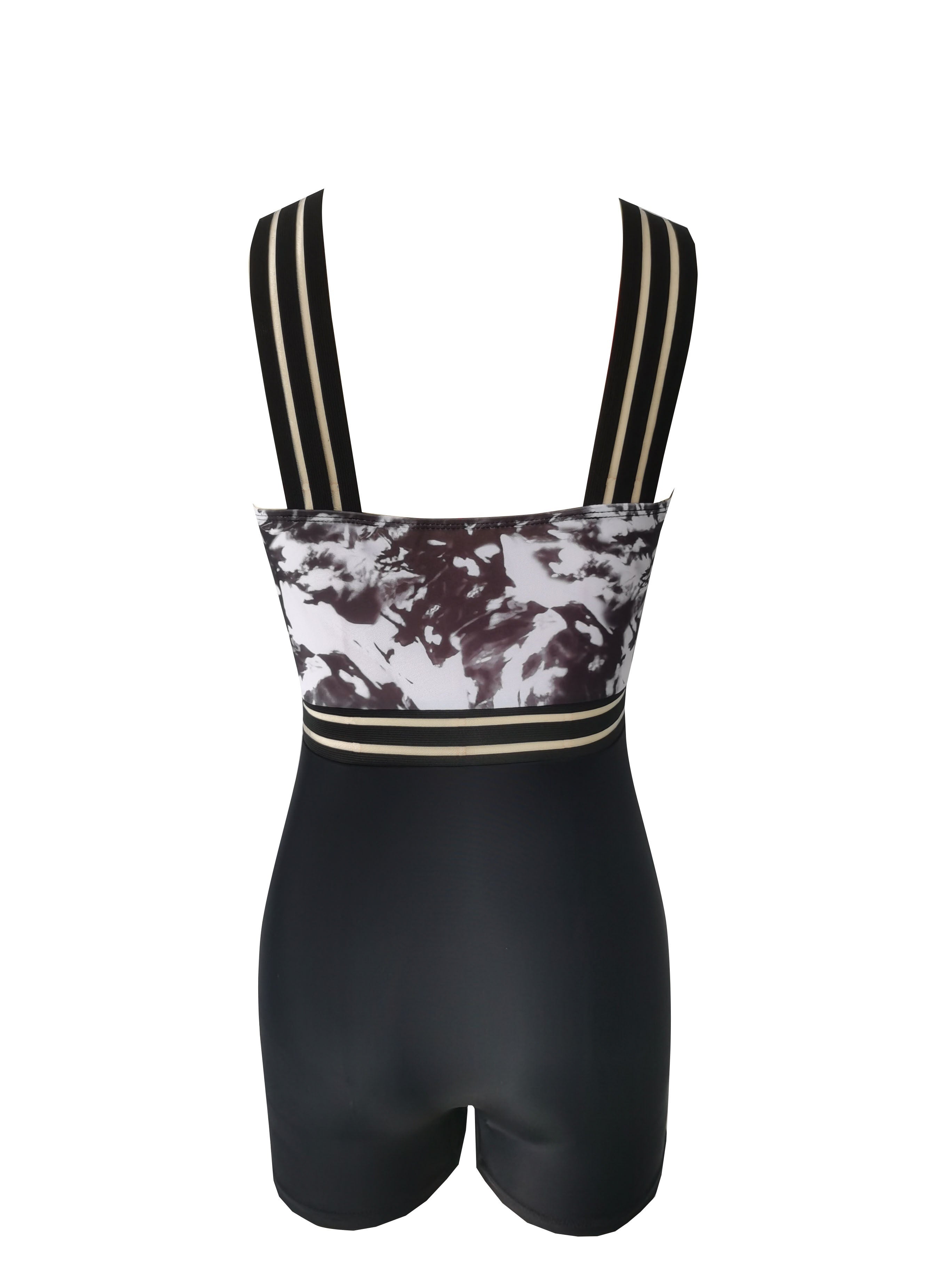 Women's Mesh One Piece Swimsuit with Criss Cross Neck and Boxer Short Bottom