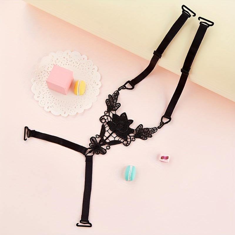 Women's Lingerie Butterfly Lace Shoulder Straps Adjustable Non-Slip Hollow Out Black White Pink