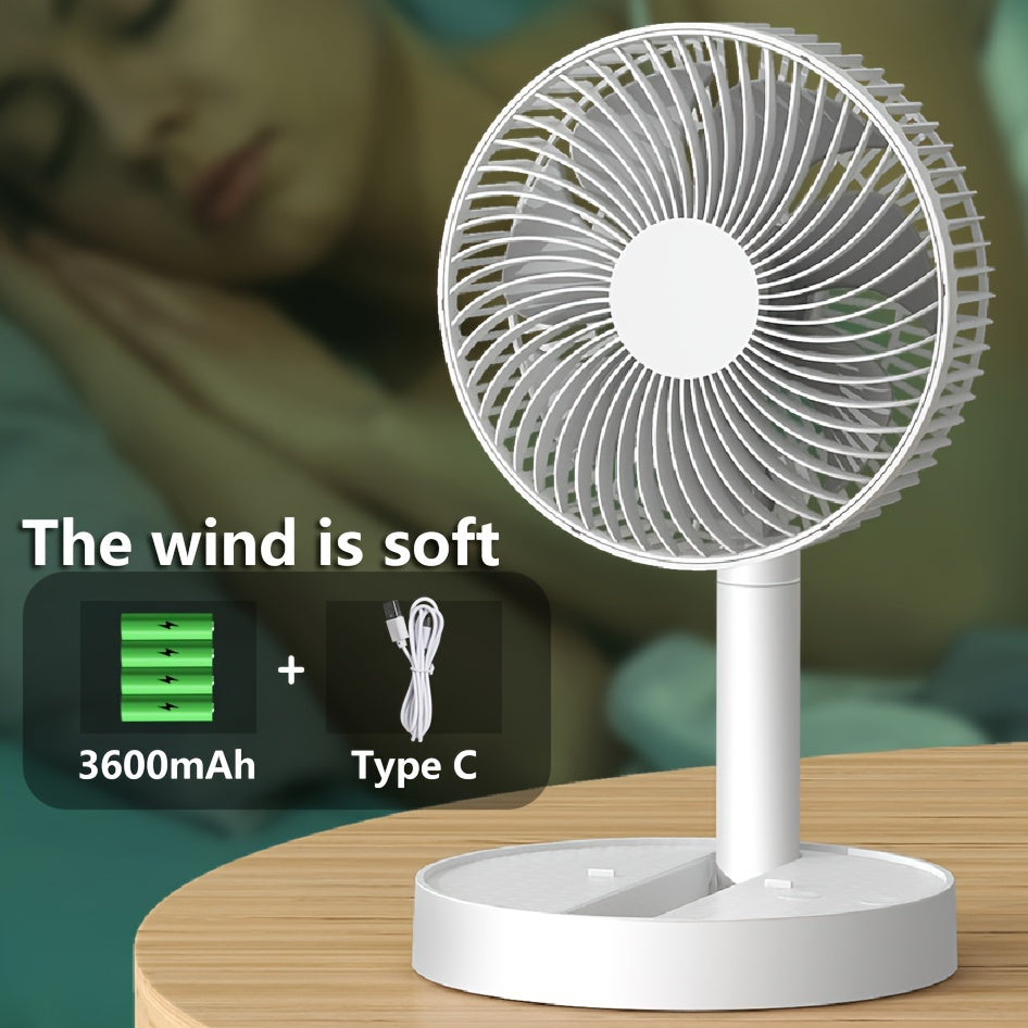 20.32cm Portable Folding USB Desk Fan with Rechargeable Battery, 4 Speeds, Adjustable Height