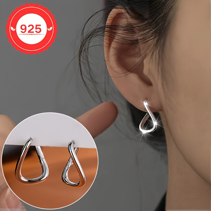 Sterling Silver Square Geometric Hoop Earrings Minimalist Irregular Style for Women