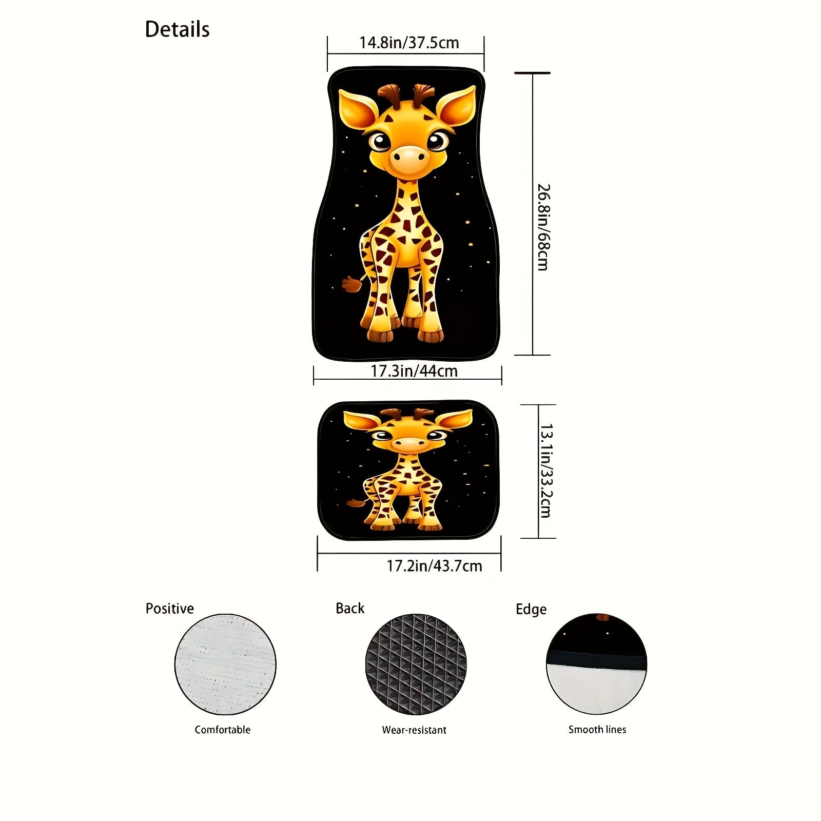 4-Piece Giraffe Pattern Car Non-Slip Mat Set for Sedans and SUVs