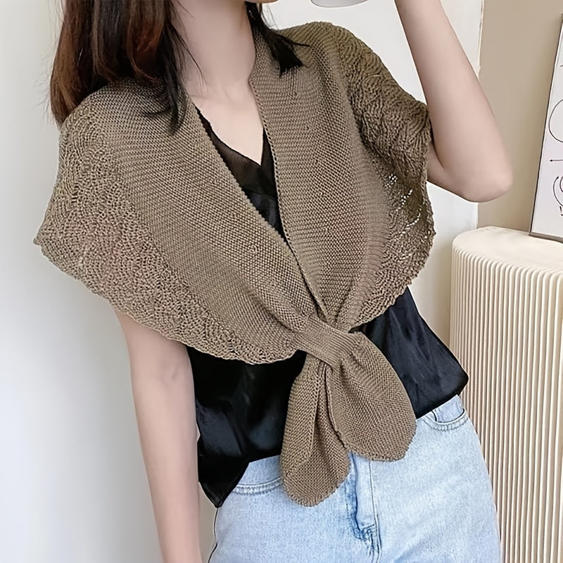 Women's Knitted Cape with Shawl and Shoulder Scarf, Lightweight Fashionable Cover-up