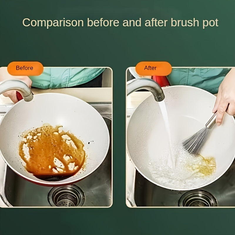 Set of 4 Stainless Steel Pot Brushes with Extended Handle for Pans and Sinks