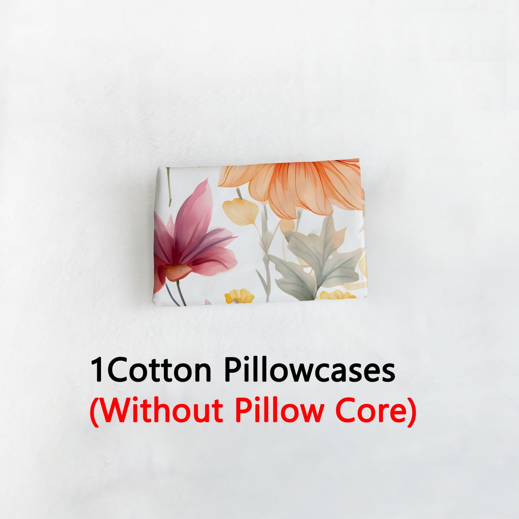 Orange Floral 3D Print Pillowcase Soft Skin-Friendly Fabric Machine Washable Envelope Closure Bedroom Guest Room Hotel