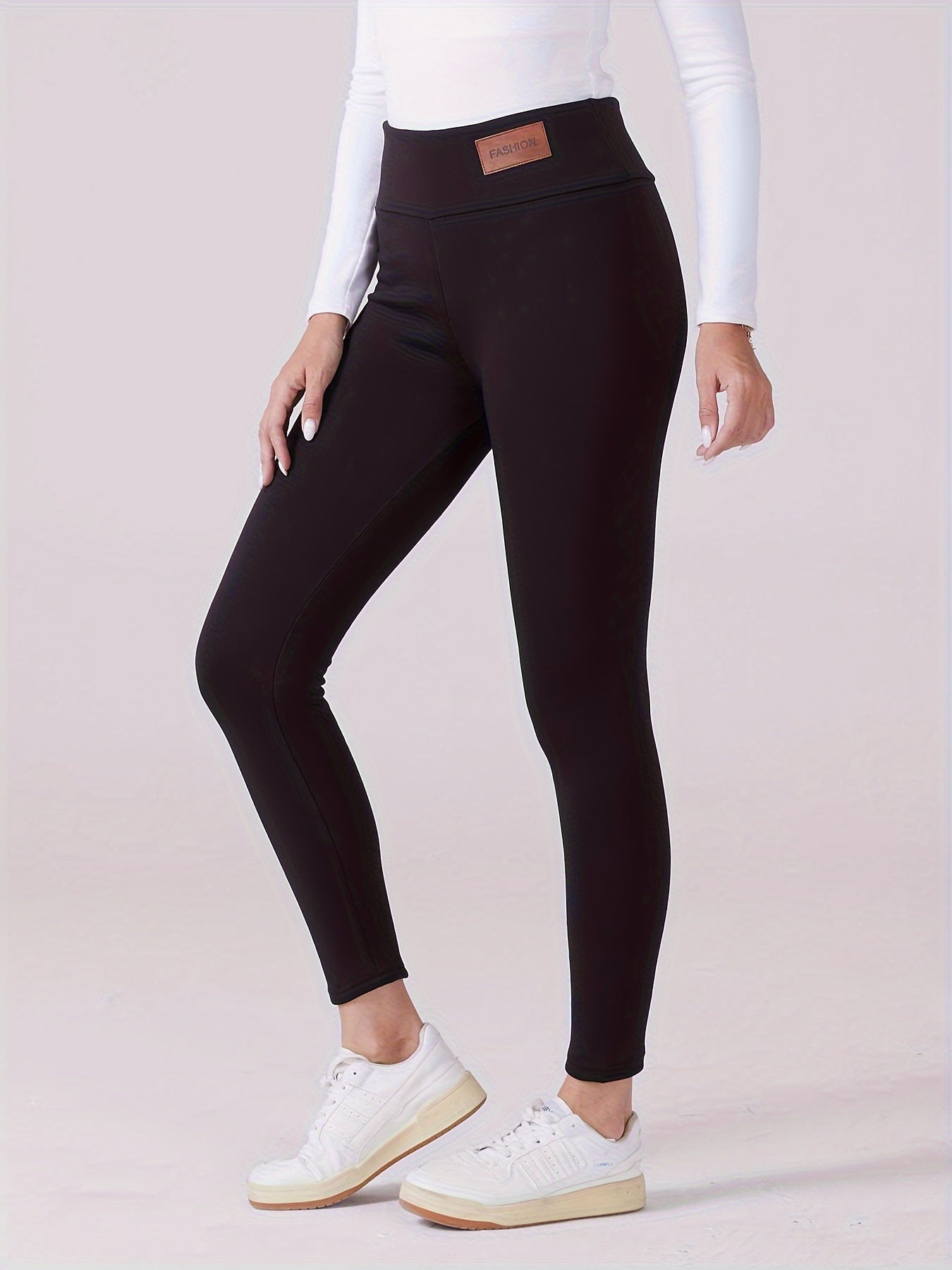 Women's Plus Size Fleece-Lined High Waist Winter Leggings Polyester Stretch Pants