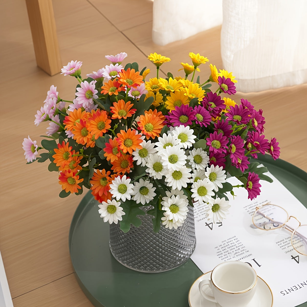 Artificial Plastic Daisy Flowers UV Resistant for Home Decor Tabletop Arrangements Spring Occasions