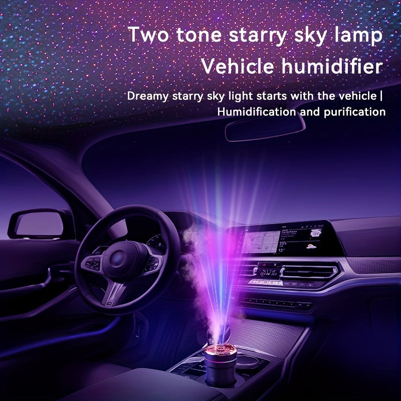 Car Humidifier and Air Purifier with Starry Sky Light USB Powered Essential Oil Diffuser Automatic Start Stop for Vehicle Interior