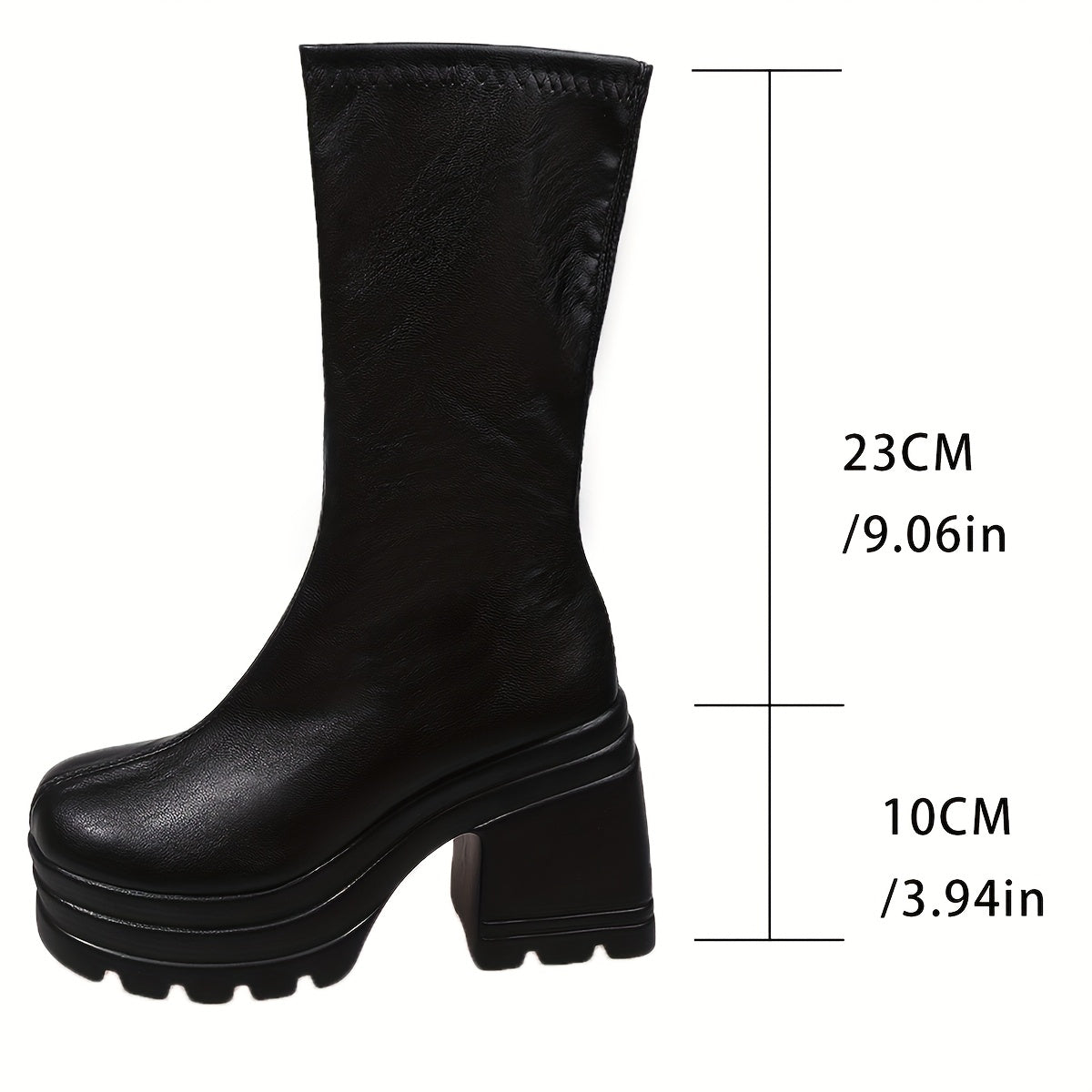 Women's Faux Leather Mid-Calf Boots with Chunky Heel and Casual Style