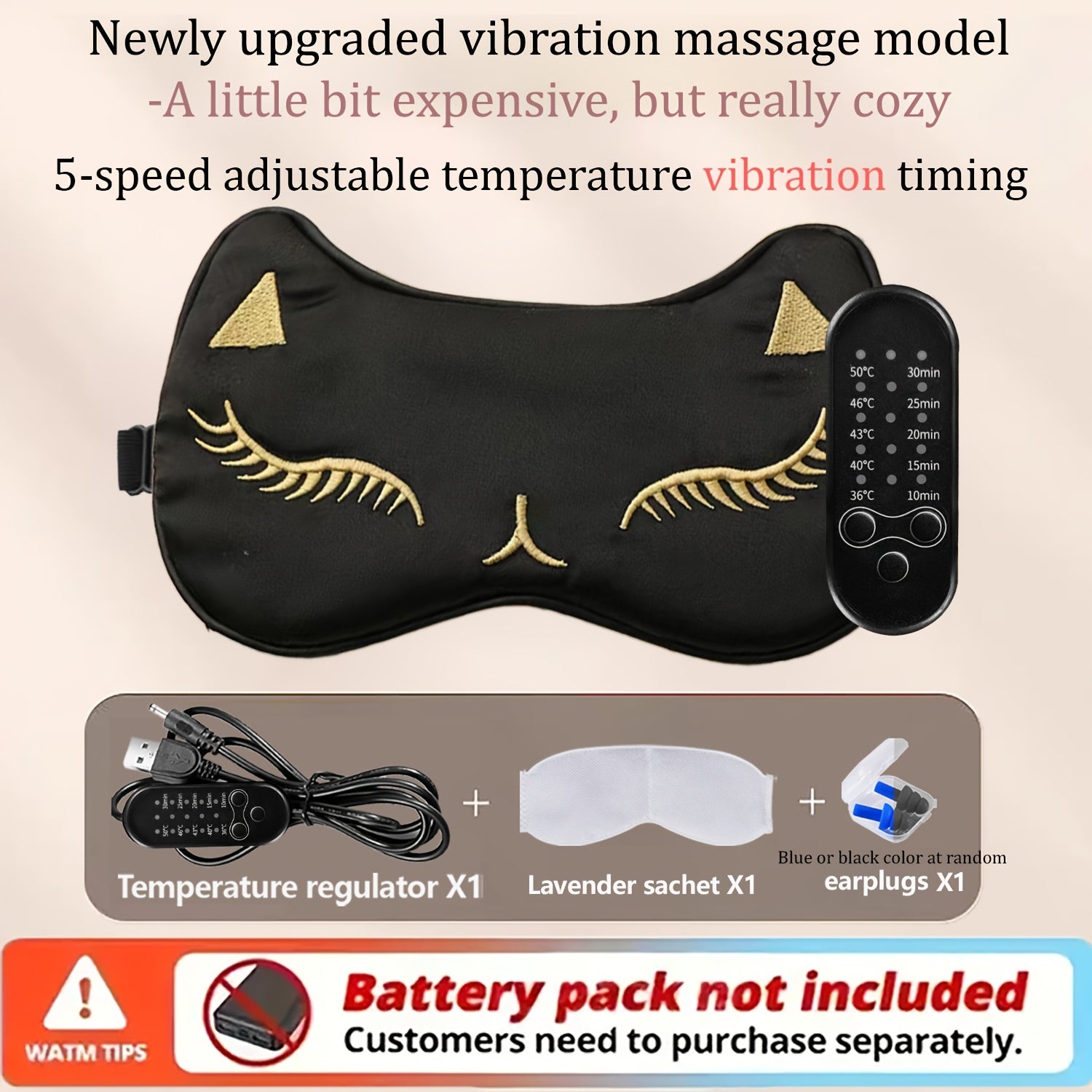 USB-quvvatlangan aqlli isitish massaj ko'z niqobi, sozlanadigan tebranish va harorat nazorati bilan, oila va do'stlar uchun mukammal dam olish sovg'asi