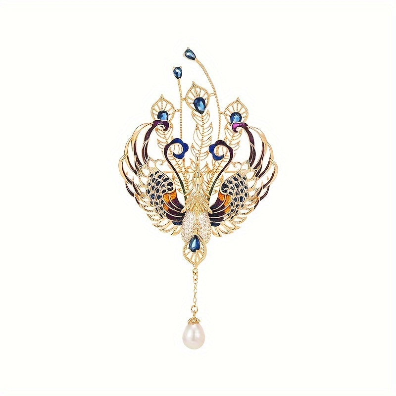Colorful Phoenix Brooch with Natural Pearl Tassel Elegant Jewelry Gift for Special Events