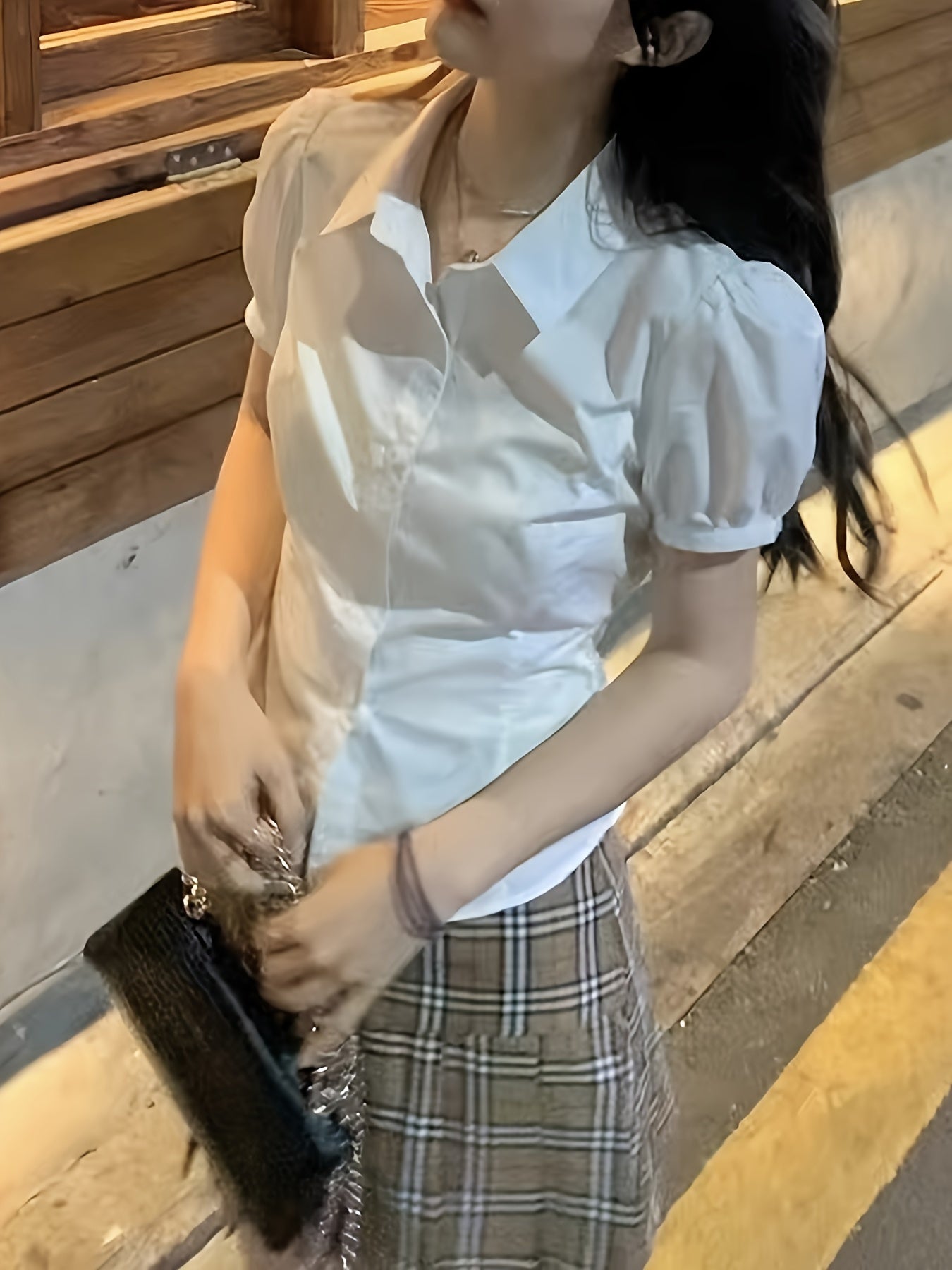 Women's White Polyester Blouse with Tie-Waist and Short Lantern Sleeves for Casual Wear