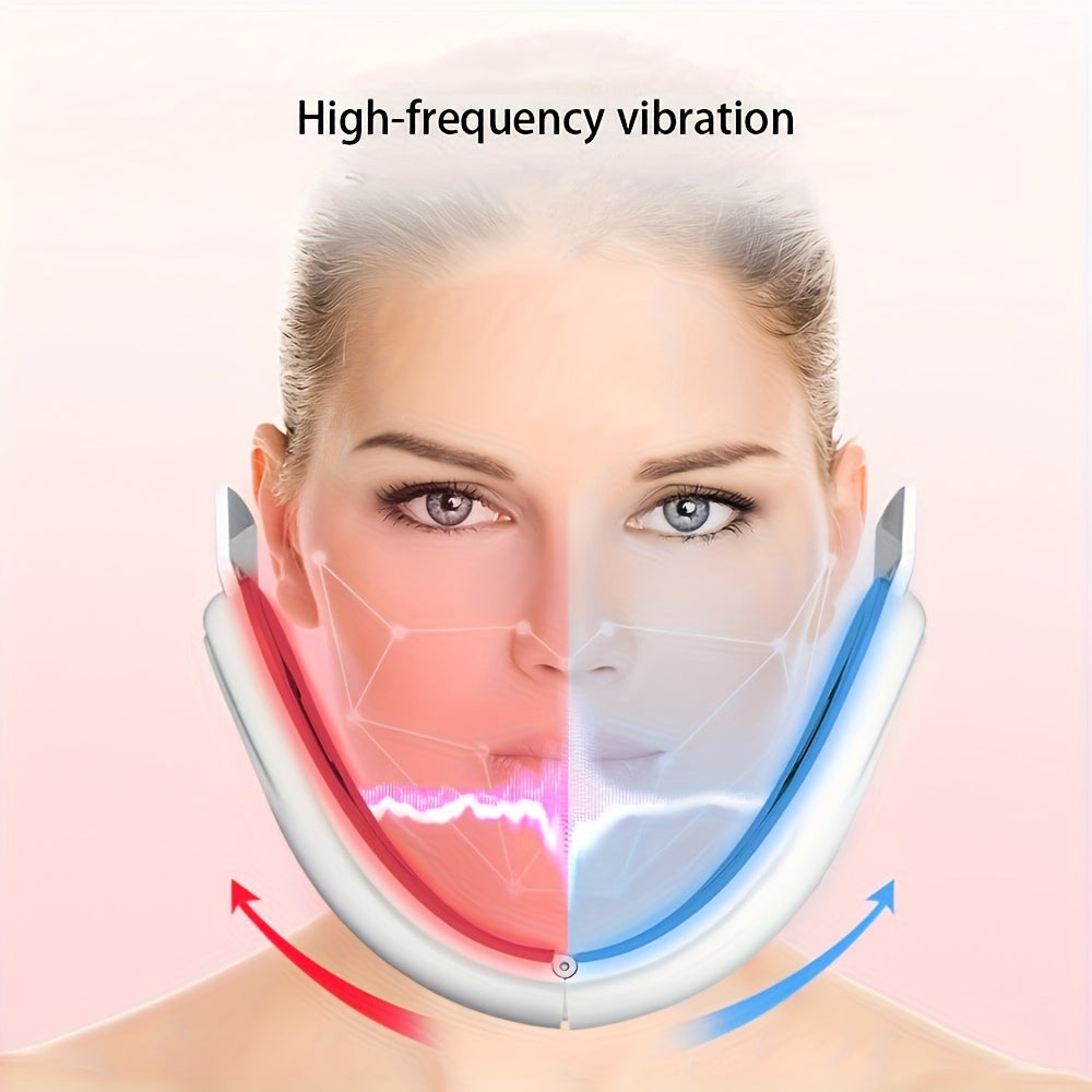 Белый электрический V-образный массажер для лица - USB-заряжаемый массажер для ухода за кожей лица с LED-дисплеем и регулируемой интенсивностью - идеальный подарок для женщин.