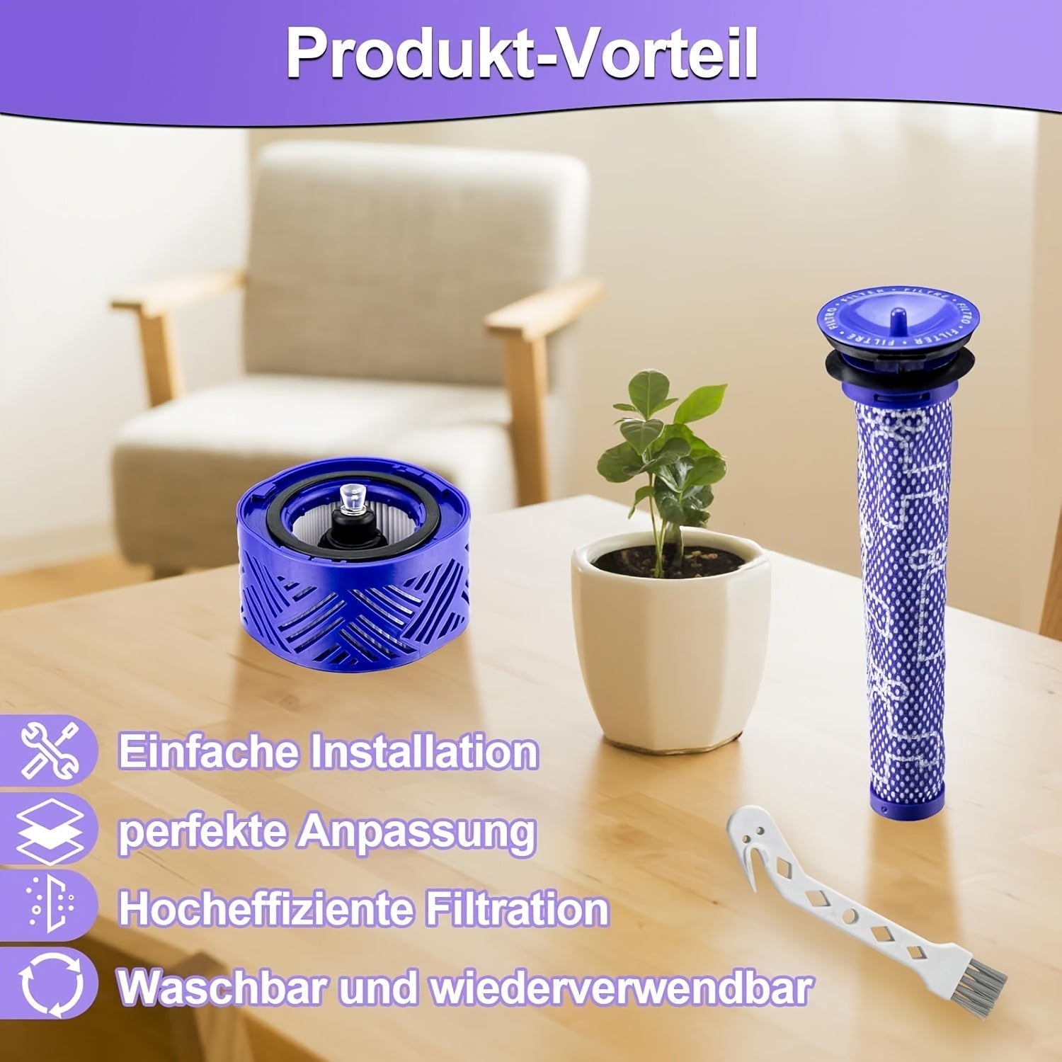 Replacement Filter Kit for Cordless Stick Vacuum with HEPA Filters