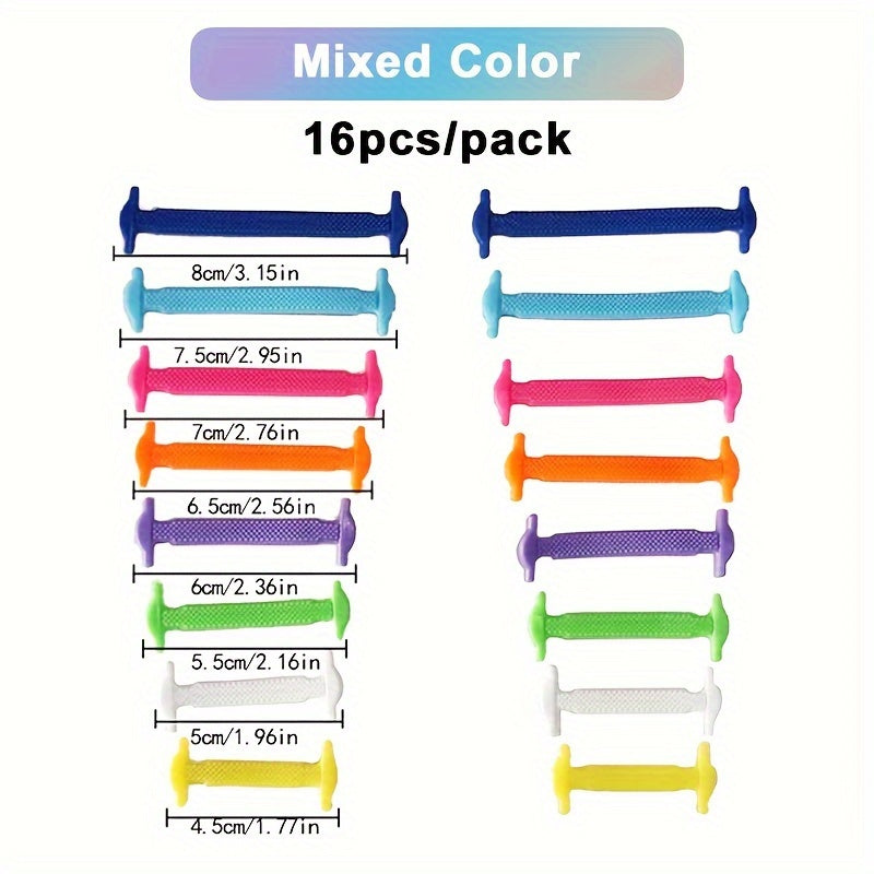 16 Pack Elastic Silicone Shoelaces for Sports and Casual Shoes