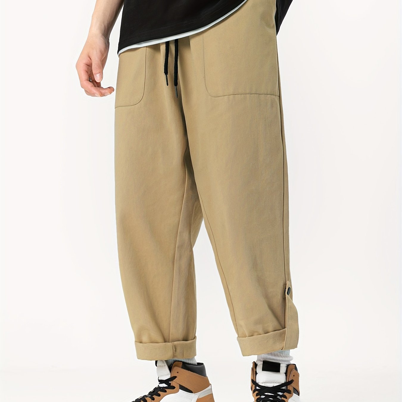 Men's Cotton Cropped Pants with Pockets Casual Loose Fit for Outdoor Activities