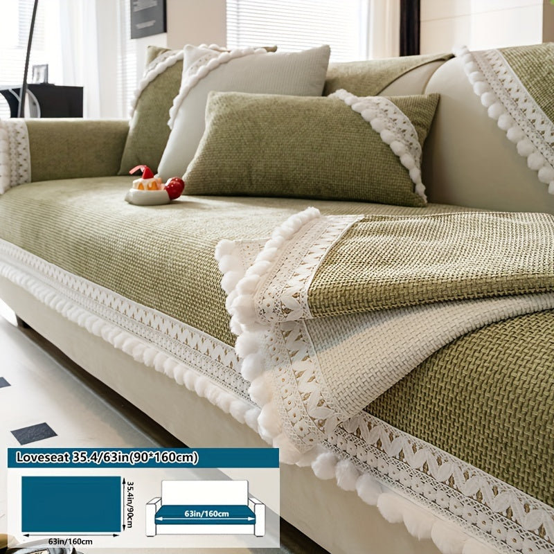 Boho Style Sofa Cover Pet-Friendly Machine Washable Short Plush Anti-Slip Fits Armchair to Sectional