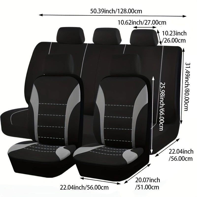 Universal Car Seat Cover Set 9pcs Black Gray Red Blue Cushions Auto Accessories