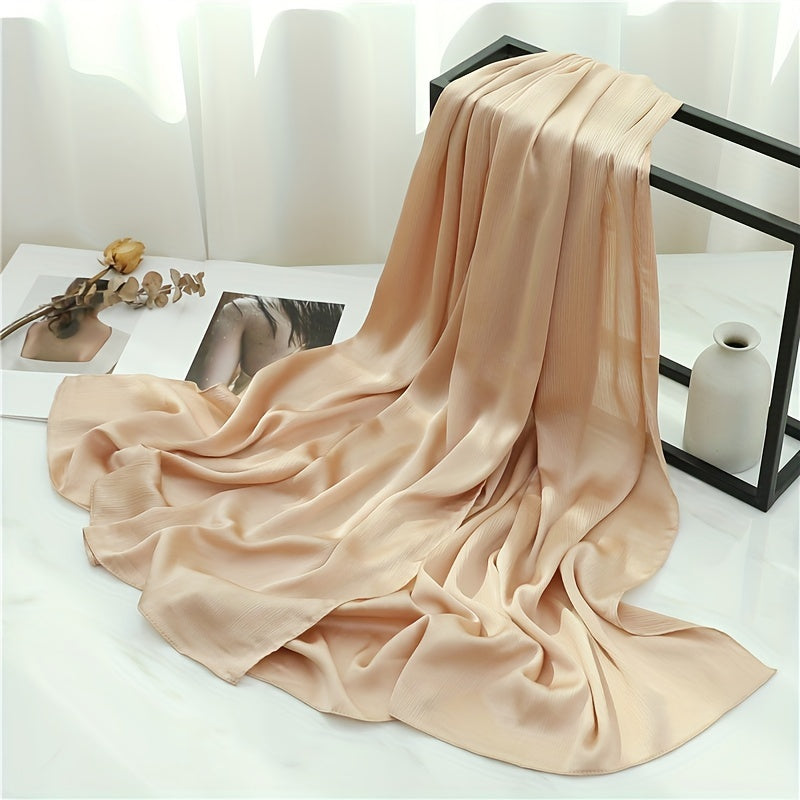 Women's Solid Color Pleated Hijab Scarf for Casual Wear Shawl Head Wrap