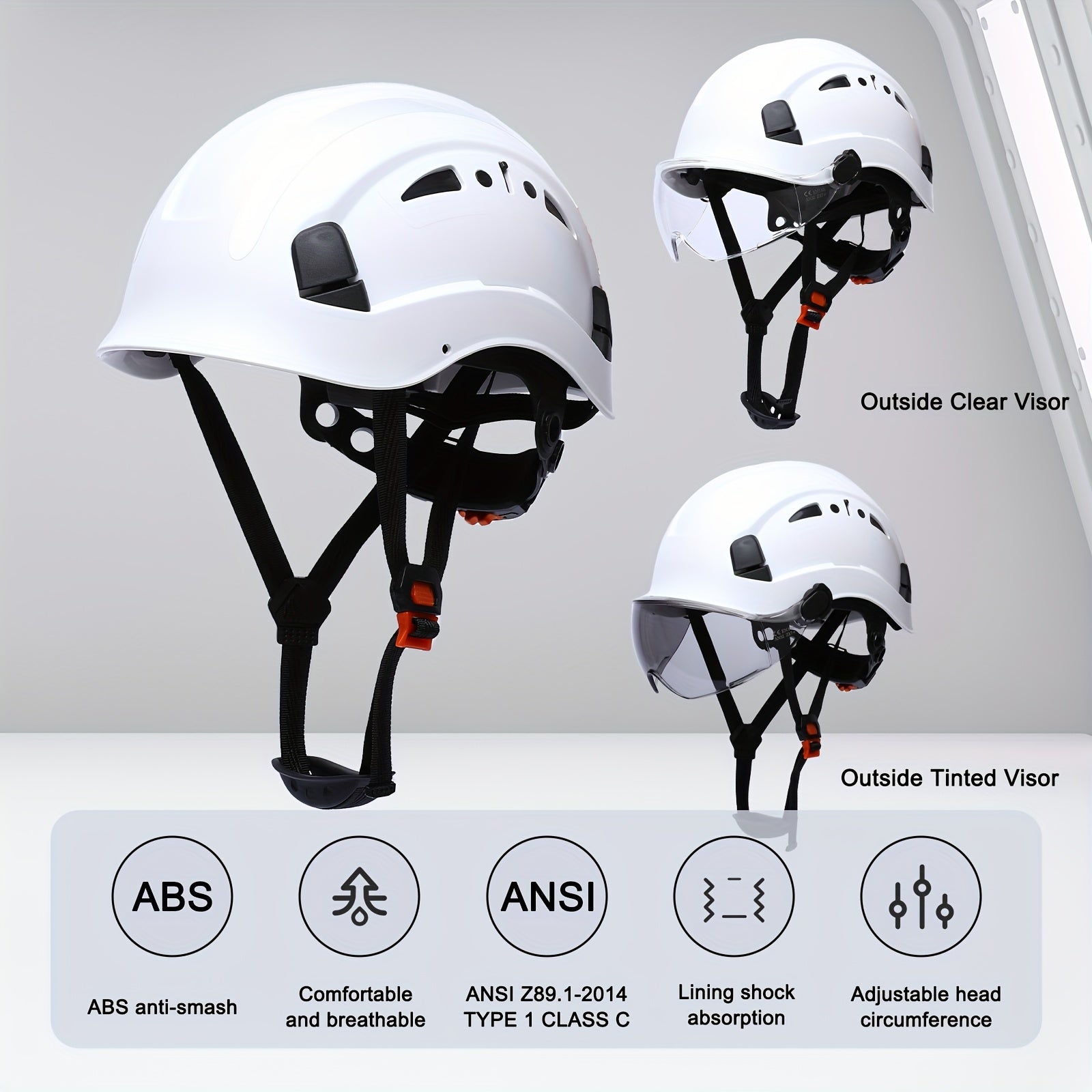 Safety Helmet with Built-in Goggles ABS Hard Hat for Construction Cycling Climbing Adjustable Ventilated