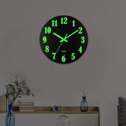 Black Glow-in-the-Dark Wall Clock with Retro Design and Silent Movement