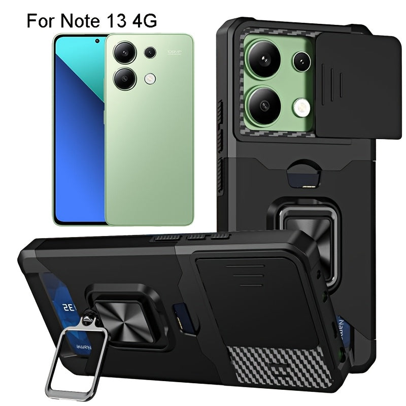 Heavy-Duty Shockproof Phone Case with Metal Stand and Card Slot for Redmi Note 13 Pro Plus 12 Pro 11 Pro