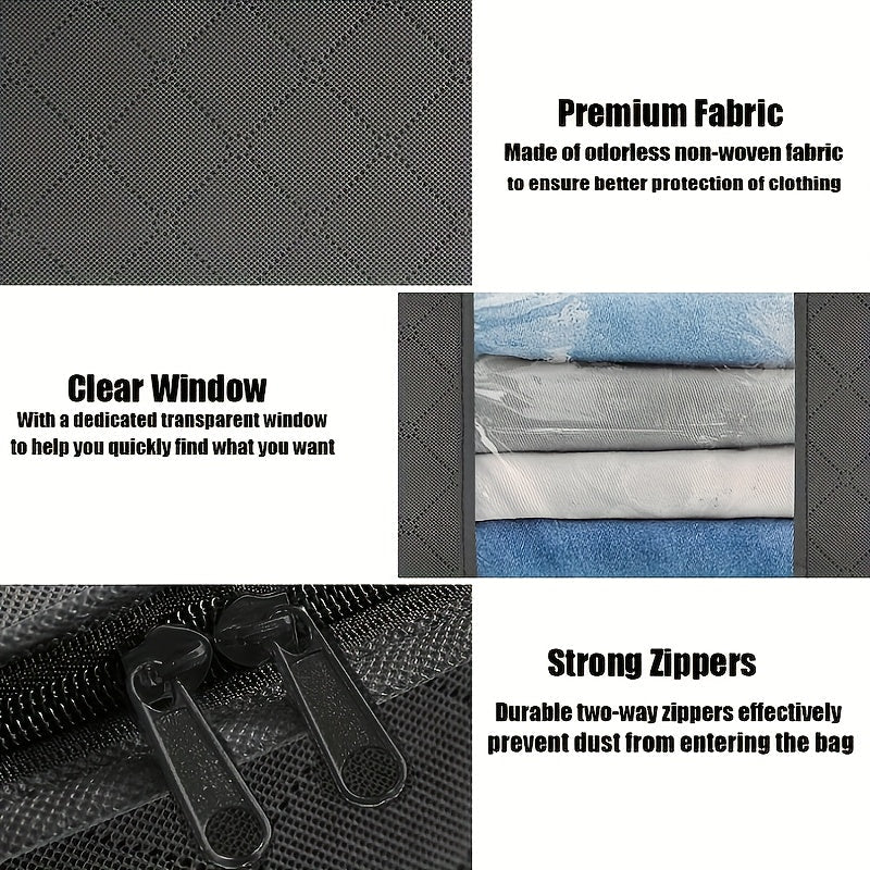 3 ta qora mato saqlash sumkasi to'plami, ochiq oynali, 35L yig'iladigan kiyimlar tashkilotchilari, yotadigan joy osti shkaflar uchun, yotoqxona