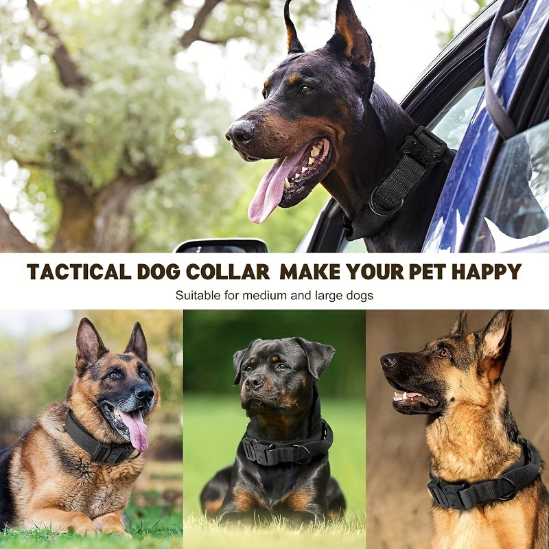Collar táctico ajustable para perros con asa de control, hebilla de metal pesado para perros medianos y grandes