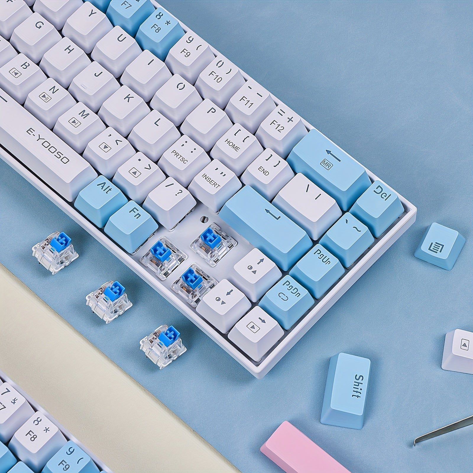 Teclado mecánico para juegos, 65 por ciento, retroiluminado, compacto, 68 teclas, ergonómico para Windows PC