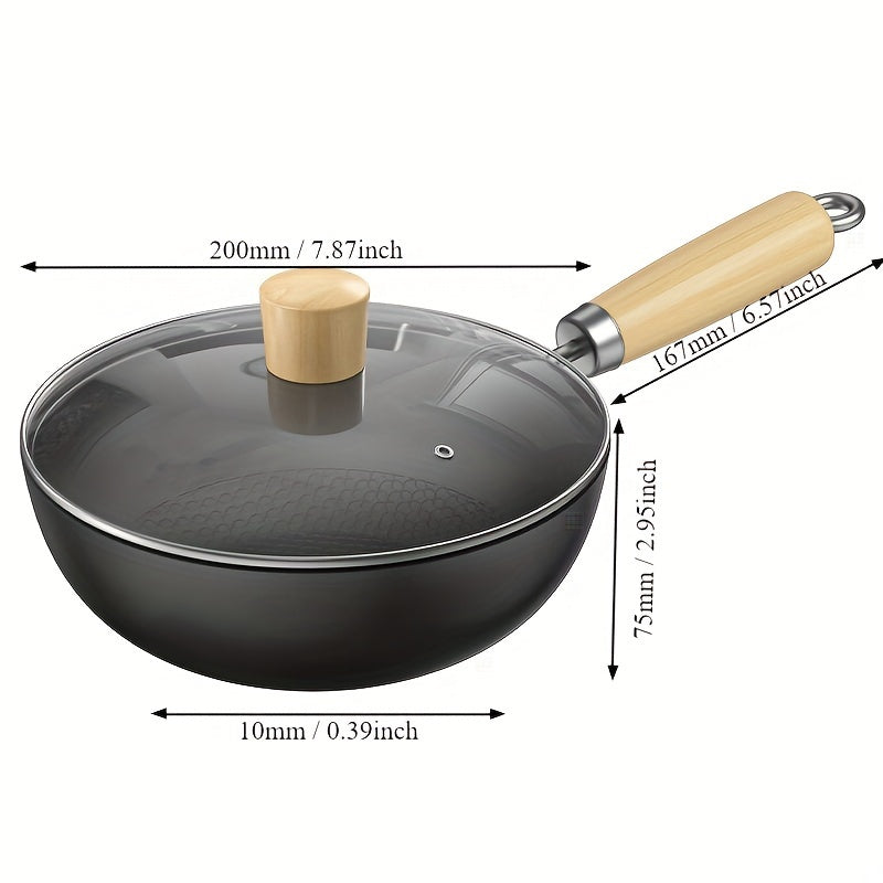 Mini sartén wok antiadherente con tapa para cocinas de gas, estilo chino tradicional