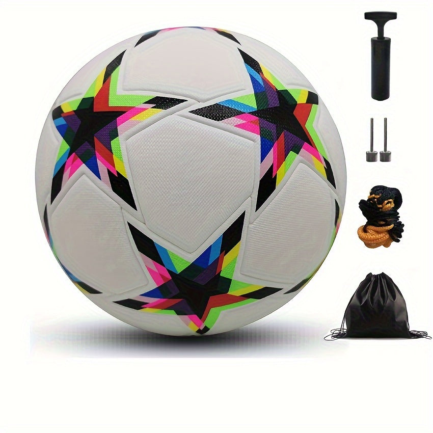 Size 5 Faux Leather Soccer Ball Black and White Seamless Thermal-Bonded with Pump and Accessories for Training and Match