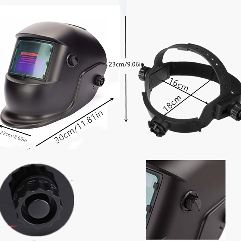 Solar-Powered Welding Helmet with Adjustable Shade UV IR Protection Lightweight Plastic