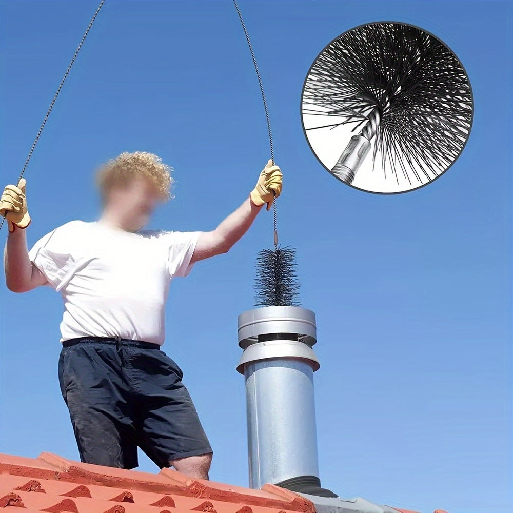 Set of 3 Stainless Steel Chimney Cleaning Brushes for Fireplace and Vent Ducts