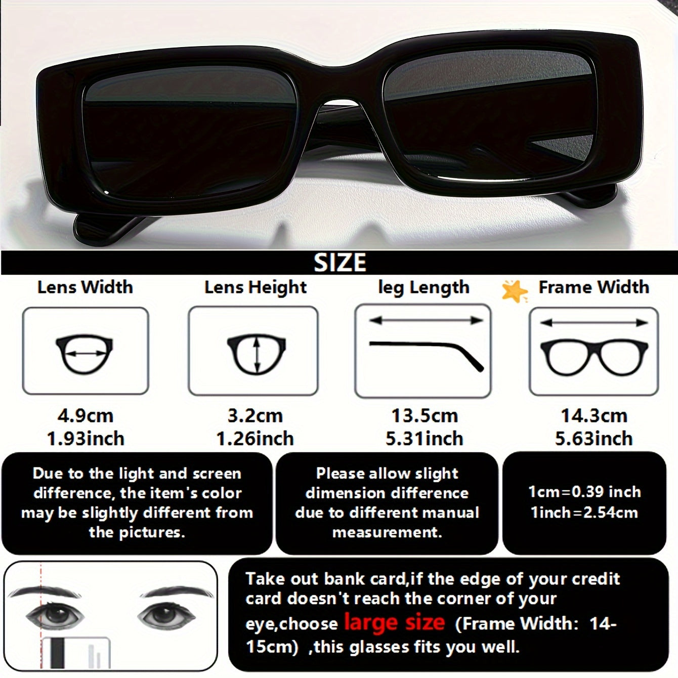 Men's Square Fashion Glasses Black Durable PC Frame Casual Style