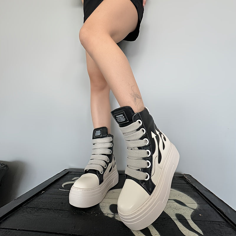 Women's Faux Leather Ankle Boots with Platform and Rubber Sole