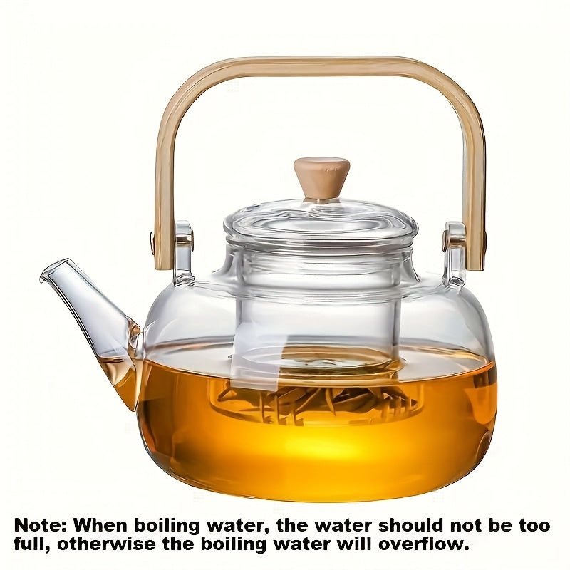 Glass Teapot with Bamboo Handle and Removable Infuser 34oz Heat-Resistant Borosilicate