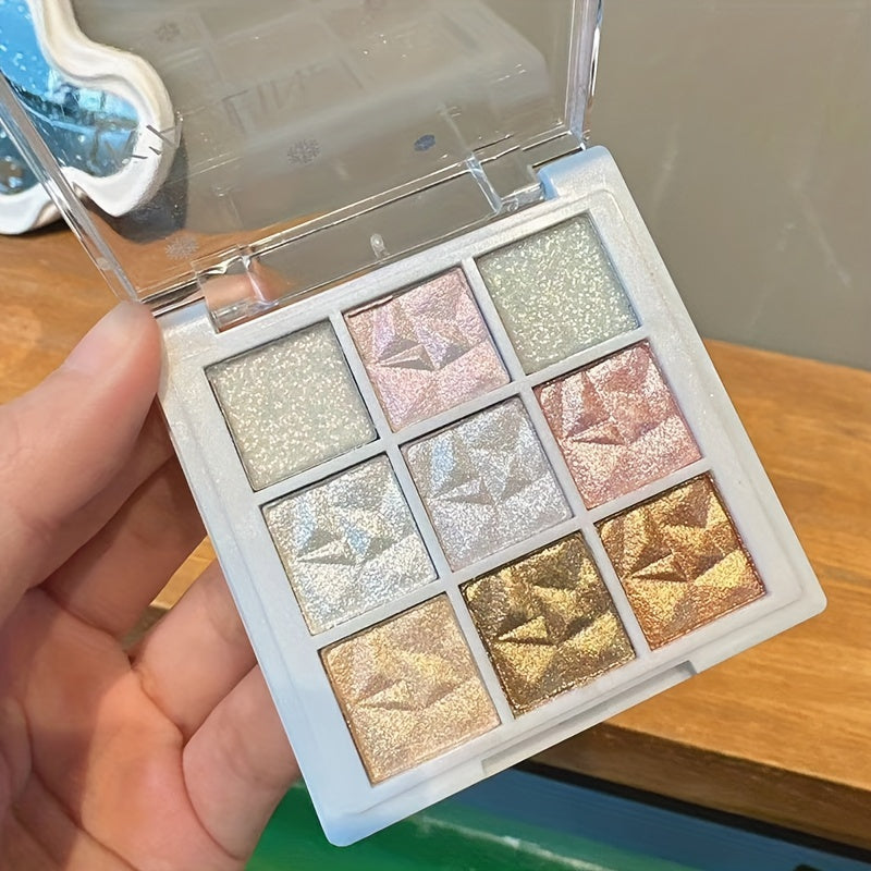 Paleta de sombras de ojos multicolor con nueve tonos y efecto brillante de copo de nieve para mujer