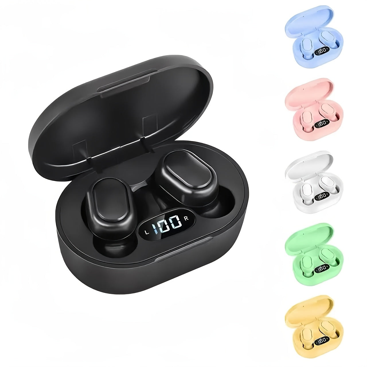 Wireless In-Ear Headphones with Button Control LED Power Display Long Battery Life Compatible with Multiple Devices