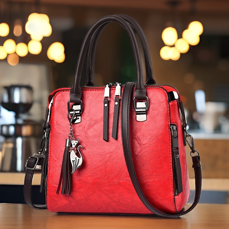 Vintage Faux Leather Crossbody Bag for Women with Tassel Detail and Zipper Closure in Multiple Colors