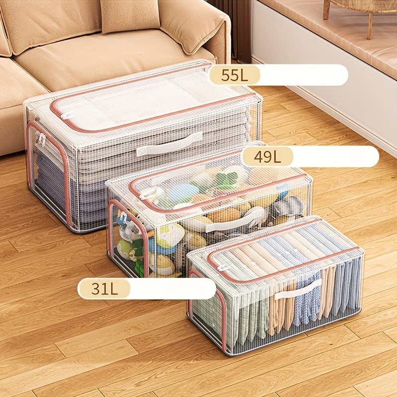 Large Capacity Transparent PVC Mesh Storage Bin Foldable Moisture-Proof Organizer for Clothes Toys Accessories