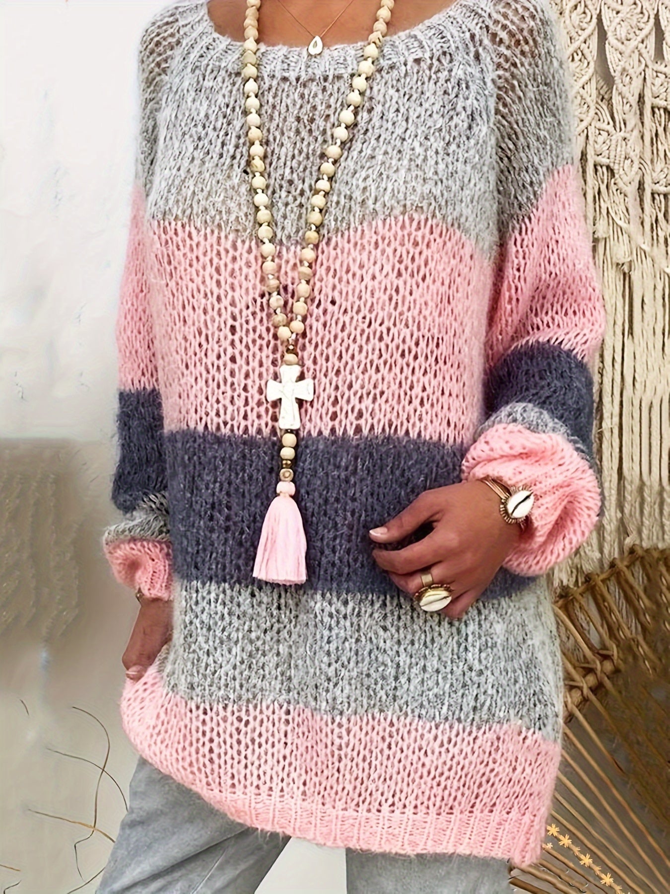 Women's Knit Sweater Pullover Solid Color Round Neck Medium Stretch All-Season