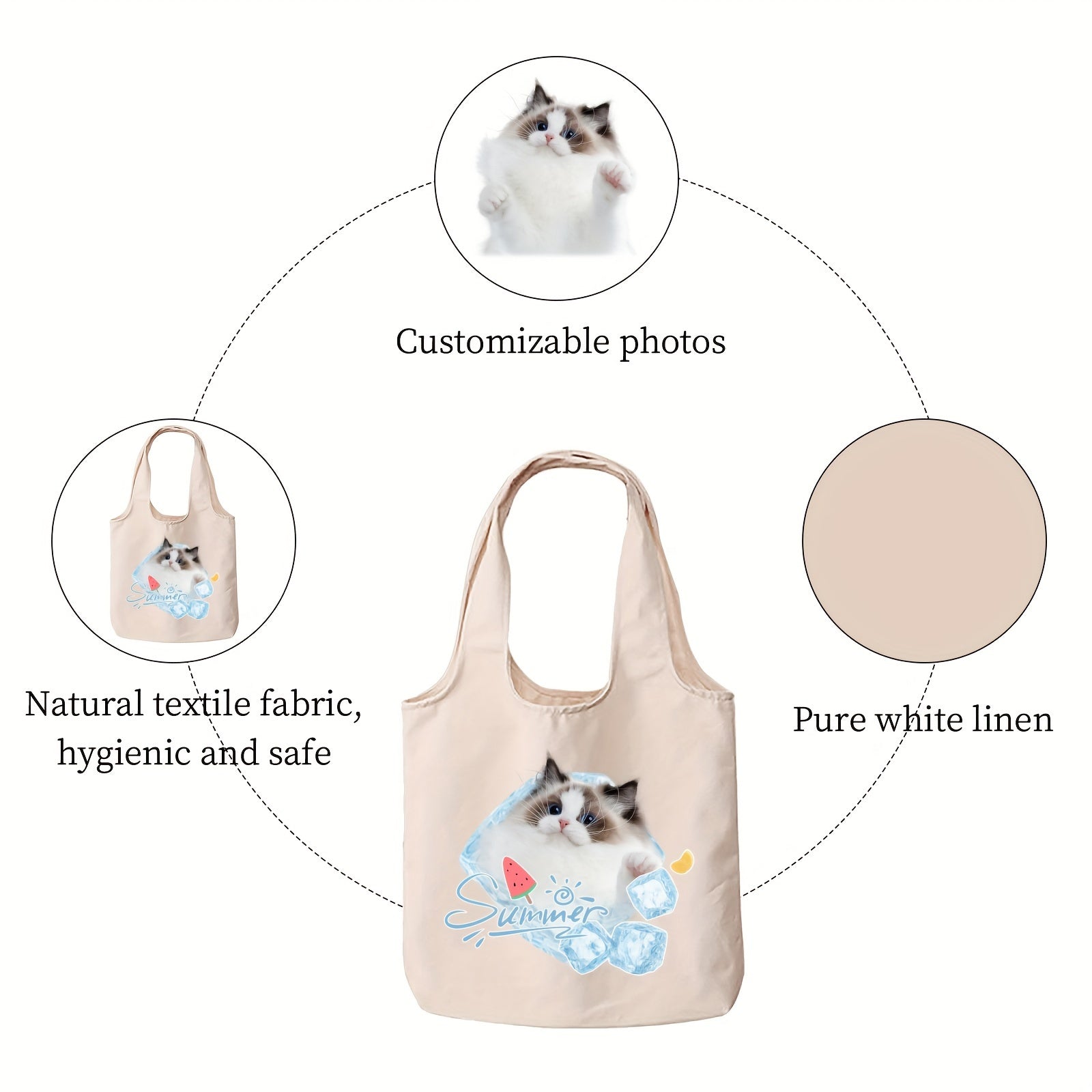 Personalized Canvas Tote Bags Set with Custom Photos for Daily Use and Outdoor Activities