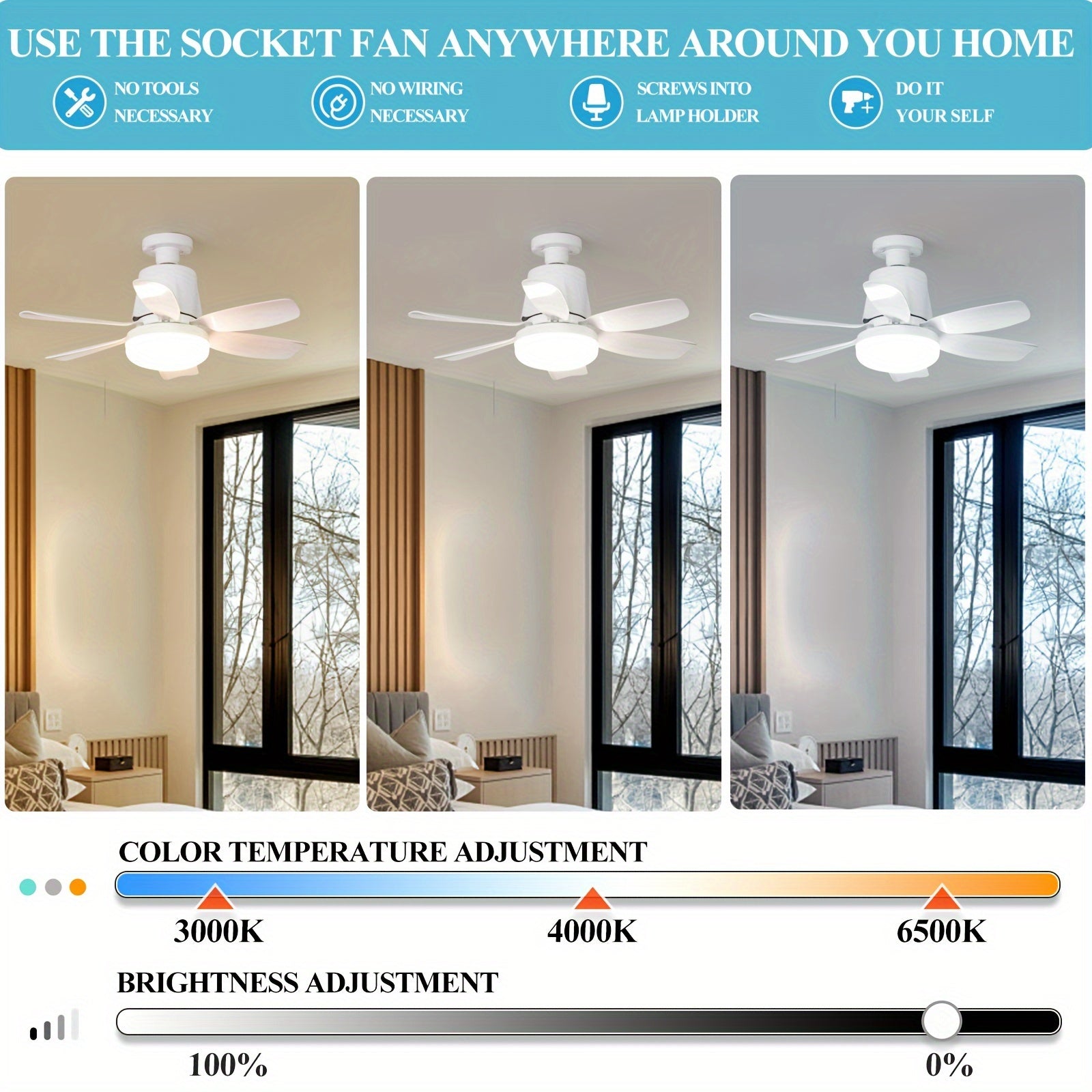 46.99cm LED Commercial Ceiling Fan with 3-Speed, 3 Colors, Dimming, Remote