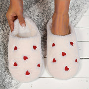 Women’s Black And Pink Heart Pattern Plush Slippers For Winter And Valentine’s Day