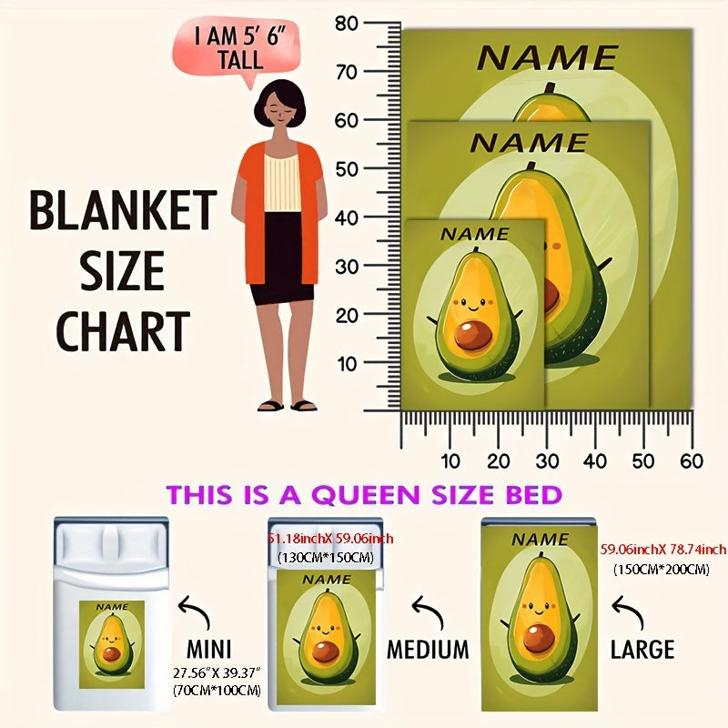 Avocado Flannel Throw Blanket Personalized Custom Character Design Cozy All-Season Knitted Polyester