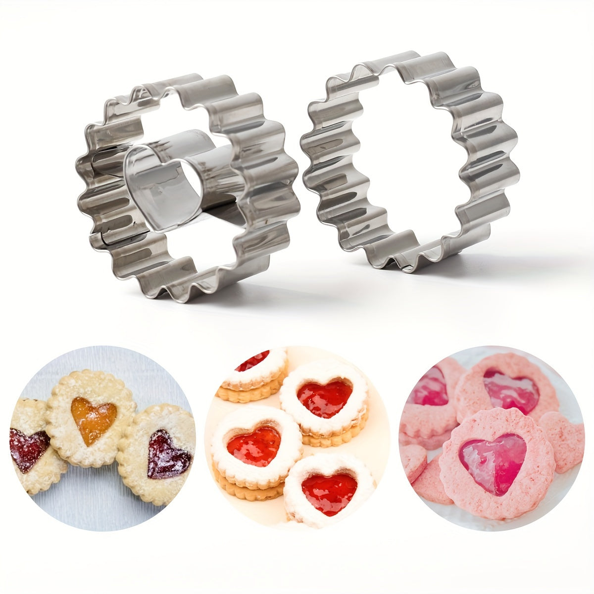 Set of 2 Stainless Steel Cookie Cutters Flower Heart Shapes for Baking and Cake Decorating