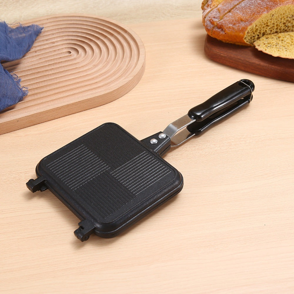 Olib tashlanadigan egilgan sendvich tayyorlash panasi, ikki tomonlama isitish bilan, 1000W alyuminiy kvadrat grill, nonushta sendvichlari, grill, tuxum, pancake uchun. Mashina yuvish uchun mos, batareyalar talab qilinmaydi.