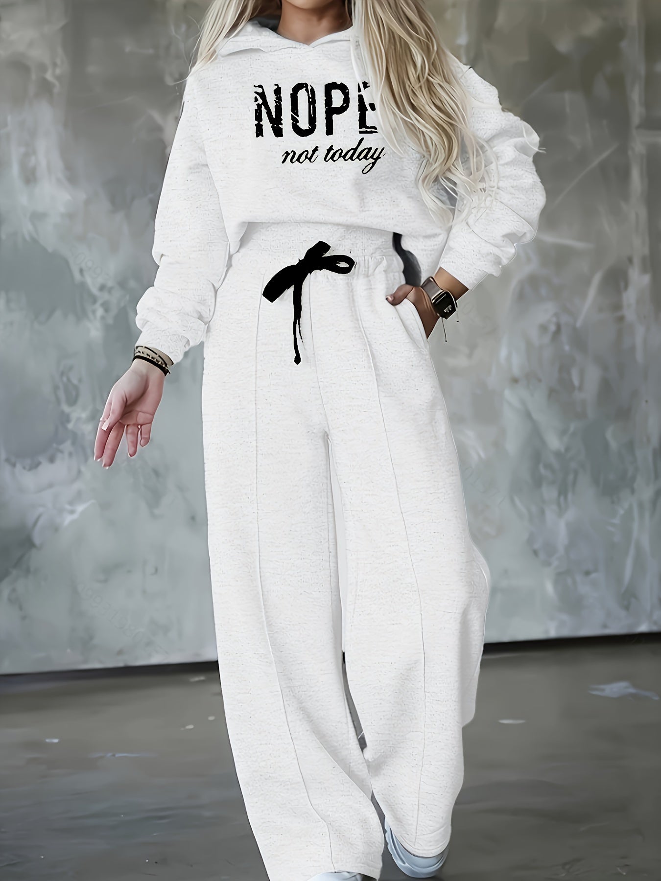 Women's Casual Sports Outfit Hooded Sweatshirt and Pants with Letter Pattern