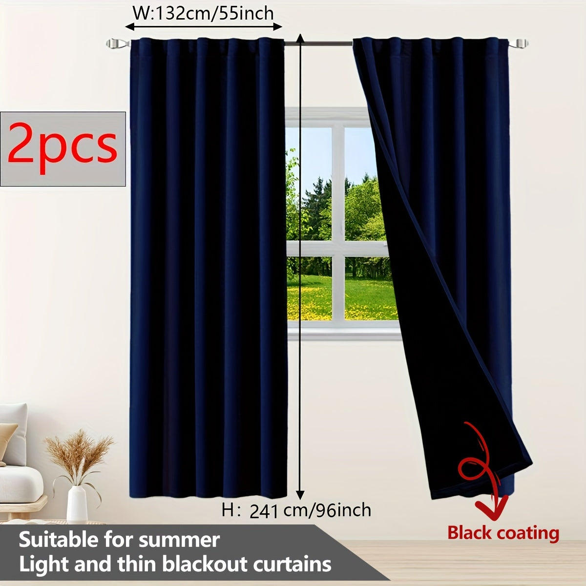 Two Pieces Blackout Curtains Thermal Insulated Twill for Bedroom Living Room